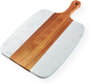 Tabla de Quesos de Madera de Acacia y Mármol, Tabla para Cortar Charcutería con 4 Cuchillos para Servir, Tabla de Cortar Rectangular - Product Image 2
