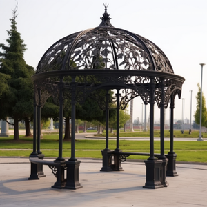 Cổ Điển Phong Cách Châu Âu Ngoài Trời Rèn Sắt <span class=keywords><strong>Gazebo</strong></span> Màu Xanh Lá Cây Đôi Cột Khung Và Tinh Tế Khắc Hàng Rào Cho Trang Trí Sân Vườn - Product Image 5