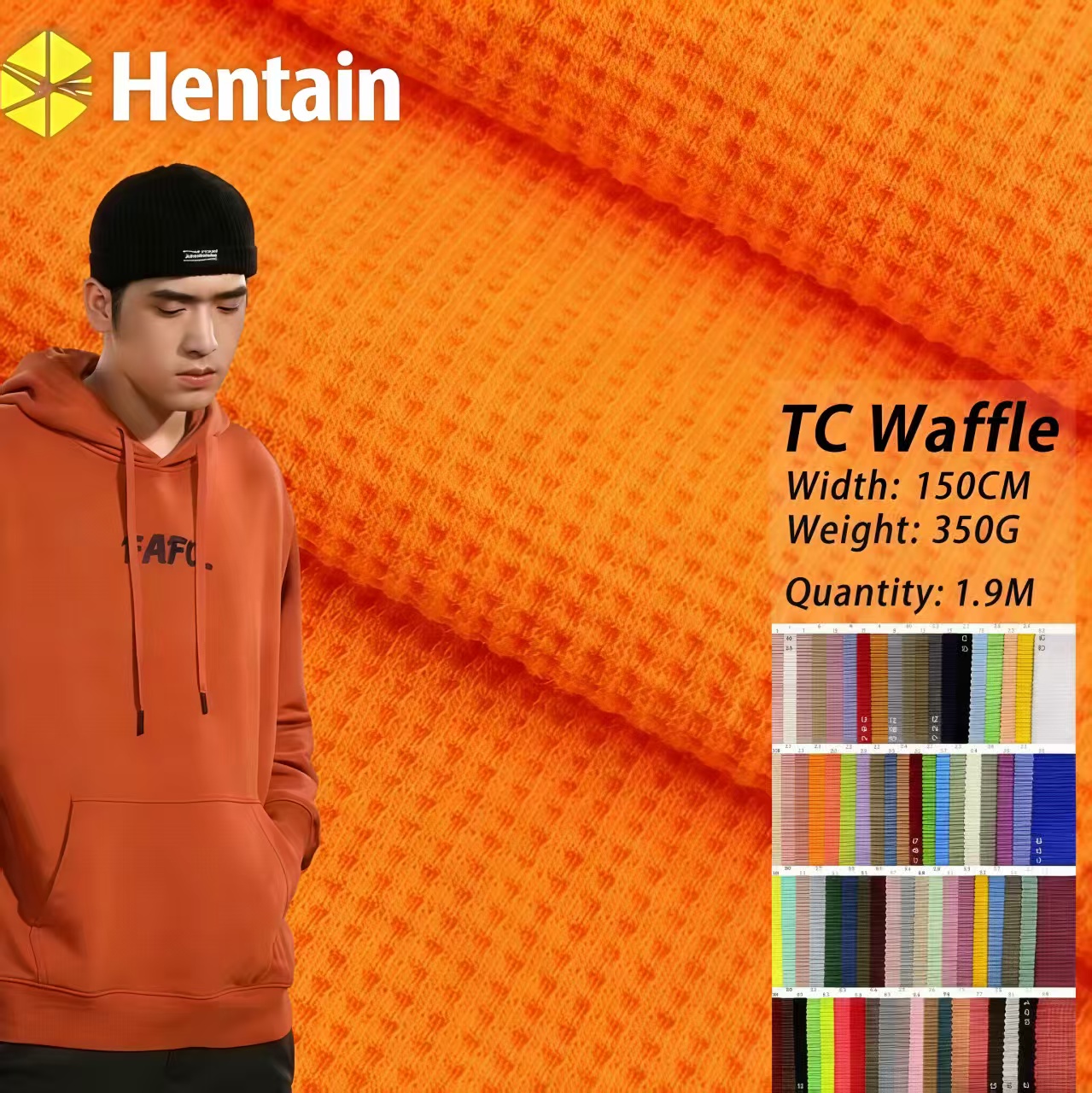 350g TC Polycotton Waffle Knit Heavyweight Fabric Thick Medium Elastic High Grade Single Jersey Textured Garment Use