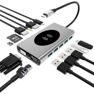 BASIX usb c רכזת 14 ב 1 60W פ"ד usb hub 3.0 עבור MacBook Pro מחשב נייד סוג-c תחנת עגינה