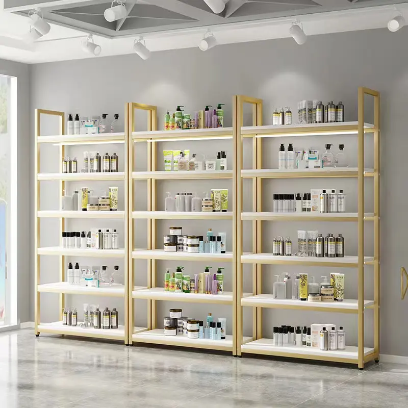 Tienda minorista, estantería de madera, góndola para equipos de supermercado personalizados, salón de belleza, vitrina cosmética, estudio