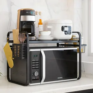 Nero/bianco allungabile in <span class=keywords><strong>acciaio</strong></span> al carbonio scaffale di stoccaggio <span class=keywords><strong>cucina</strong></span> forno a microonde Stand 2 piani piano <span class=keywords><strong>cucina</strong></span> piano di stoccaggio ripiano - Product Image 1