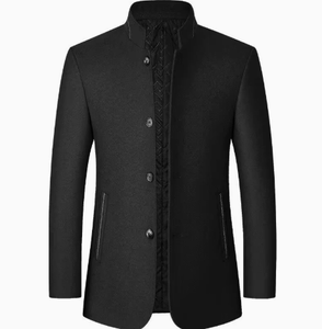 Veste en laine à col montant pour homme, blazer à carreaux pour homme d'âge moyen, coupe classique, manteau d'hiver - Product Image 6