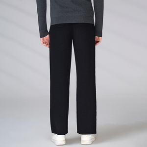 Pantalon en maille de laine et cachemire mélangée pour homme, coupe large, noir, haut de gamme, avec logo personnalisé, vente en gros - Product Image 6