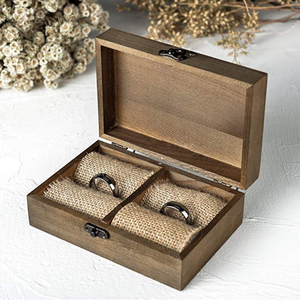 Vintage wooden wedding Double Ring Bearer keepsake box