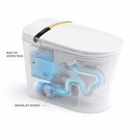 WC intelligent certifié CE avec télécommande, siège chauffant, fixation au sol, chasse d'eau cyclonique, drainage en forme de P et en forme de S