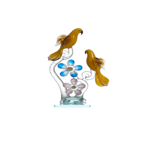 Glass Parrot Floral Sculpture Orange Blue Contemporary Home Decor Tabletop Art Irregular Shape All Seasons Theme - Product Image 1