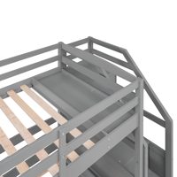 Lit superposé triple avec escalier et tiroirs, lit superposé en bois pour enfants et adolescents (gris)