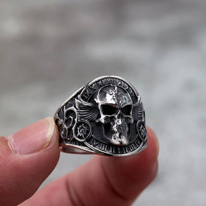 Anillo de hombre de acero inoxidable 316L, personalizado, al por mayor, antideslustre, estilo hip-hop, grueso, con calavera, para motociclistas - Product Image 2