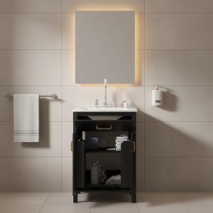 Conjunto de Mueble de Baño de 28 W x 18 D x 34 H con Lavabo de Cerámica, Puertas de Cierre Suave, Diseño Moderno, Independiente - Product Image 2