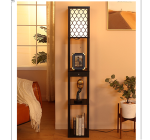 <span class=keywords><strong>Lampe</strong></span> de sol noire à 3 niveaux, style nordique moderne, en bois, pour salon, avec <span class=keywords><strong>étagère</strong></span> de rangement étroite et luxueuse - Product Image 4