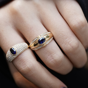 Aazuo Bague Cocktail Classique en Or Massif 18K avec Saphir Taille Princesse, Diamants Pavés, Forme Géométrique, Bijou de Luxe Unisexe pour Fiançailles - Product Image 4