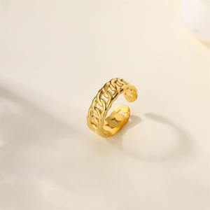 Bague ouverte élégante pour femme en acier inoxydable, motif lignes tressées, triple placage <span class=keywords><strong>or</strong></span> <span class=keywords><strong>18</strong></span> <span class=keywords><strong>carats</strong></span>, pour usage quotidien - Product Image 1