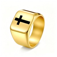 Bague en acier inoxydable émaillée en forme de croix, bijou de doigt tendance pour homme, style hip-hop