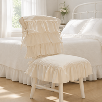 Housse de chaise de salle à manger en polyester crème à volants et nœud papillon, style américain, housse décorative