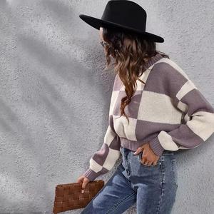 <span class=keywords><strong>OFF</strong></span> 20% ขายส่งฤดูใบไม้ร่วง Checkerboard ไหล่ยาวแขนสั้นหลวมลายสก๊อต Crop TOP แฟชั่นผู้หญิงเสื้อกันหนาว - Product Image 3