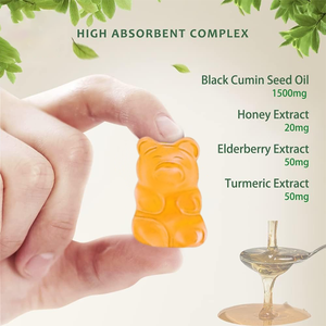 Gommes au miel personnalisées Halal Véganes Biologiques Naturelles Saveur Miel 1500mg Huile de Graines de Cumin Noir avec Baies d'Aronia et Curcuma - Product Image 3