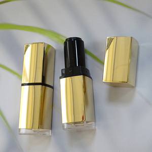 Tubo de lápiz labial cuadrado metálico dorado personalizado con anillo, base transparente dorada vacía, lápiz labial de plástico para empaque de maquillaje - Product Image 3
