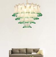Lustre en verre de Murano de conception italienne, à hauteur réglable, avec LED, en forme de feuilles vertes, pour chambre à coucher, salle à manger, salle de bain