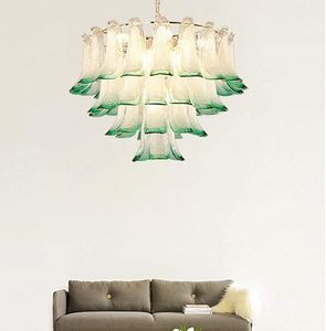 Lustre en verre de Murano de conception italienne, à hauteur réglable, avec LED, en forme de feuilles vertes, pour chambre à coucher, salle à manger, salle de bain - Product Image 1