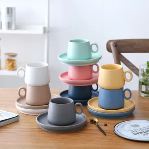 Opaco semplice macarons tazza di caffè di ceramica per la colazione a casa coppia grande pancia tazza con logo personalizzato