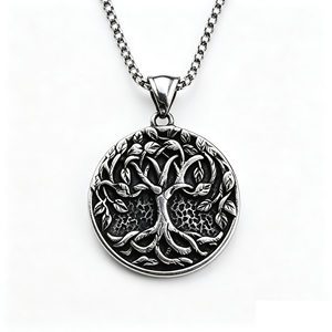 Collier Viking Arbre de Vie pour Homme, Yggdrasil en Acier Inoxydable Plaqué Or, Pendentif Cercle Géométrique, Amulette Nordique Celtique, Accessoires en Tissu - Product Image 6