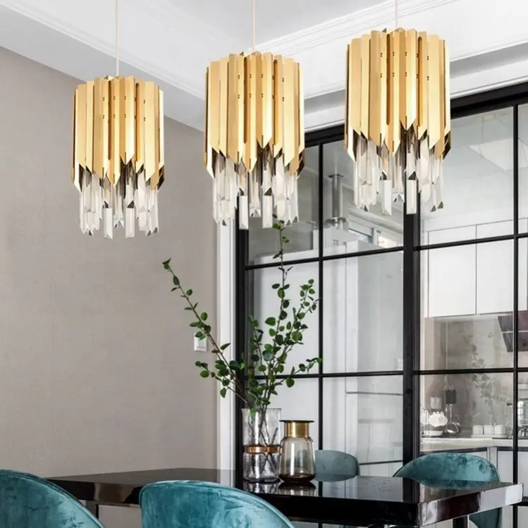 Tasarımcısı İskandinav metal tavan ışıkları asılı aydınlatma kristal avizeler kolye ışık mutfak ada/bar/yemek odası