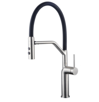 SANIVITAL Robinet de cuisine monocommande noir moderne en acier inoxydable avec cartouche céramique, mitigeur eau chaude/froide, à poser sur plan