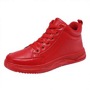 Custom Low MOQ High <b>Top</b> Black Red Skateboarding Shoes <b>Walking</b> Style Breathable Lightweight PU Leather Sneakers Manufacturer Men - Product Image 4