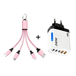 EU <b>Plug</b> 240W Fast <b>Charger</b> Combo with 3 in 1 Keychain Multi Pin <b>USB</b> Charging Cord for Smartphone Notebook - Product Image 1
