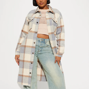 <span class=keywords><strong>Camicia</strong></span> Lunga Oversize a Quadri per Donna, Design Personalizzato all'Ingrosso, T-shirt con <span class=keywords><strong>Colletto</strong></span> e Bottoni in Cotone a Maniche Lunghe - Product Image 1