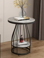 Table basse ronde moderne en faux marbre nordique avec cadre en métal noir, table d'appoint à 2 niveaux pour salon