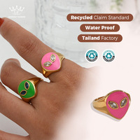 Bague tendance et personnalisée en acier inoxydable plaqué or 18 carats avec zircon et motif géométrique extraterrestre, style Uunk, vente chaude