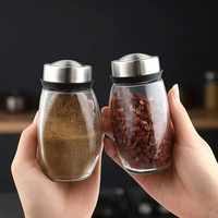 Pot à épices en verre incurvé de 120 ml avec tamis rotatif et couvercle en métal, pour le stockage de poudre de sésame et de piment en cuisine