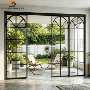 Puerta Corredera de Vidrio Texturizado con Marco Negro GS, Diseño de Marco Delgado Arqueado, Puerta Interior Francesa - Product Image 6