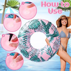 47.24 Inches <strong>Inflatable</strong> Pool Tube Large Adults Water <strong>Float</strong> with Tropical <strong>Leaves</strong> Floating Swimming Ring Pool Amusement Facilities - Product Image 5