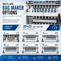 Machine d'emballage automatique multi-voies pour sachets de poudre en barre, avec remplisseuse et scelleuse personnalisable à 4/6/8/12 colonnes
