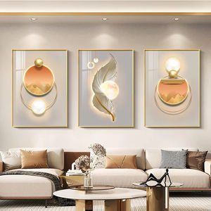 Salon <span class=keywords><strong>triptyque</strong></span> abstrait atmosphérique canapé fond mur peinture décorative moderne Simple Premium plume mur Art - Product Image 2