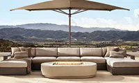 Ensemble pour patio extérieur GFRC Foyer artisanal Gaz naturel Propane Plinthe rosée Rectangulaire Table à feu