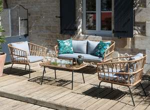 Rotin Love Seat Hôtel <span class=keywords><strong>4</strong></span> pièces Mobilier d'extérieur <span class=keywords><strong>Patio</strong></span> Bistro Ensemble Osier Jardin Canapé Ensemble Balcon Conversation Ensemble - Product Image 3