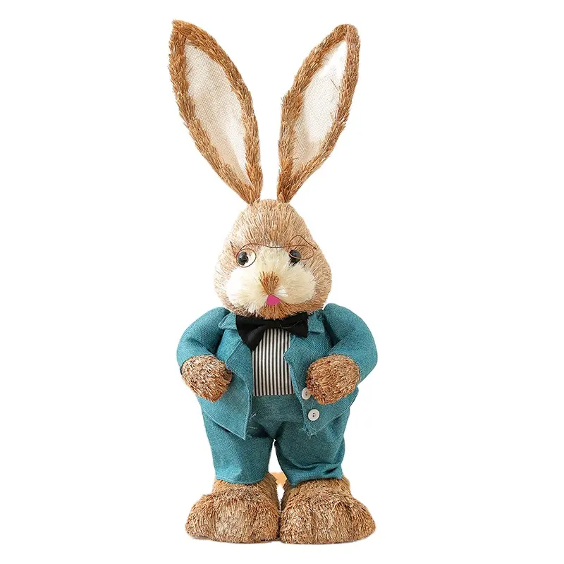 Decorazioni coniglietto pasquale giocattolo coniglietto pasquale figurina di coniglio per la decorazione del giardino di casa coniglio di paglia artificiale creativo regali conigli di paglia 