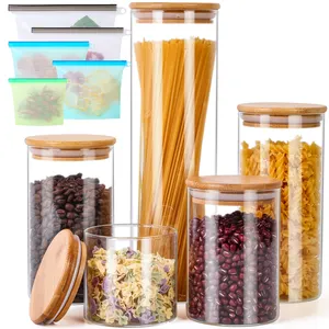 Набор стеклянных баночек для специй с бамбуковой крышкой, домашний контейнер для хранения, кухня, индивидуальный логотип