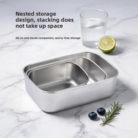 Boîte à lunch carrée empilable hermétique multi-tailles en acier inoxydable 304 avec couvercle en silicone, compatible micro-ondes, pour étudiants et usage extérieur