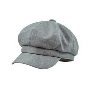 Topi baret katun tipis retro Inggris dan linen uniseks warna solid topi newsboy kustomisasi pribadi