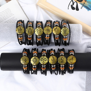Bracelet en gros avec les 12 signes du zodiaque pour hommes, style vintage japonais, astrologie en plein air, bracelet tissé à la main - Product Image 1