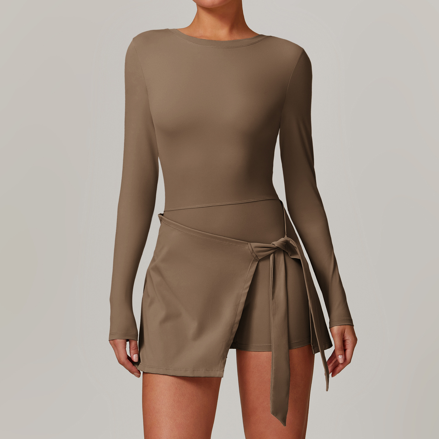 Custom Logo U Back 2 in 1 Bodycon Tennis Dress Long Sleeve Golf Badminton  Pickleball Dress Nude Feel Side Slit Sports Dress