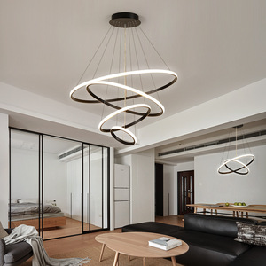 Lustre moderne en acier inoxydable blanc avec anneau, hauteur réglable, LED, télécommande pour salon, AC 220V 5000K - Product Image 2