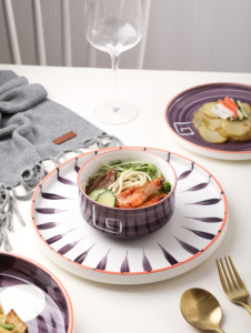 Assiettes <span class=keywords><strong>de</strong></span> luxe en porcelaine, 24 pièces, service <span class=keywords><strong>de</strong></span> table personnalisé, violet brossé, nouveau, service en os - Product Image 3