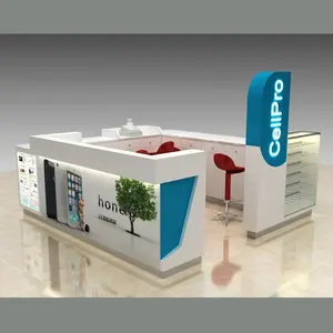 גלו שיחה טלפון נייד קיוסק תצוגת ויטרינה לחנות טלפון סלולרי עם מנעול ארון זכוכית מסחרי בקניון