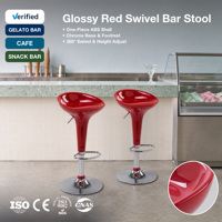 Tabouret de bar pivotant rouge brillant, hauteur réglable de 60 à 80 cm, sans dossier, avec base en métal chromé et repose-pieds